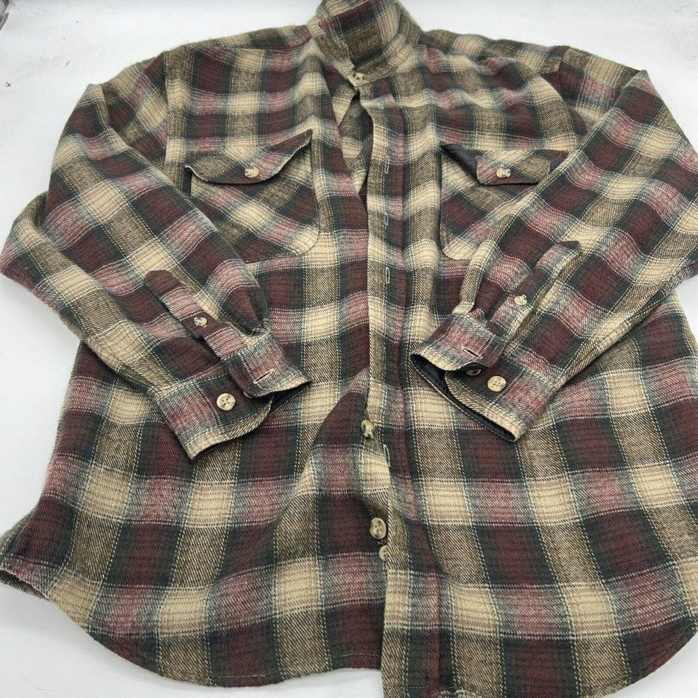 NK RANCH Red Beige FLANNEL LONG SLEEVE SHIRT MEDIUM